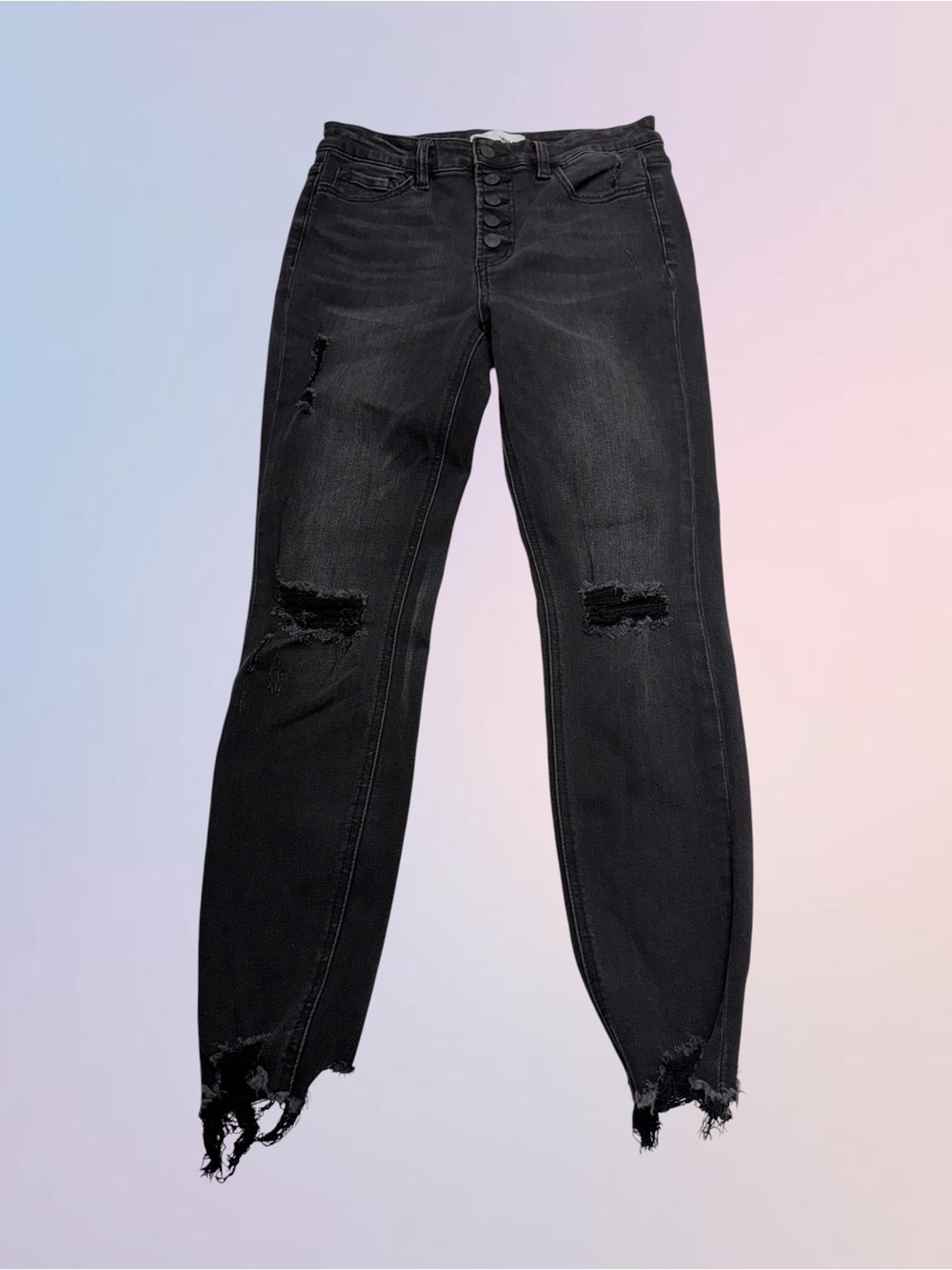 VERVET Women’s 27 Black Distressed Skinny Ankle Button Fly Jeans